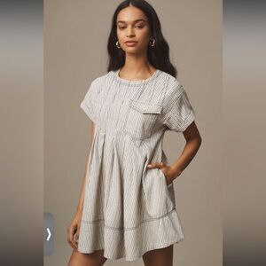 Anthropologie Pilcro short-sleeve denim mini swing dress cream and blue XL